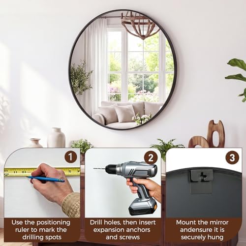 Sweetcrispy 36 Inch Round Wall Mirror, Bathroom Mirrors - Image 6