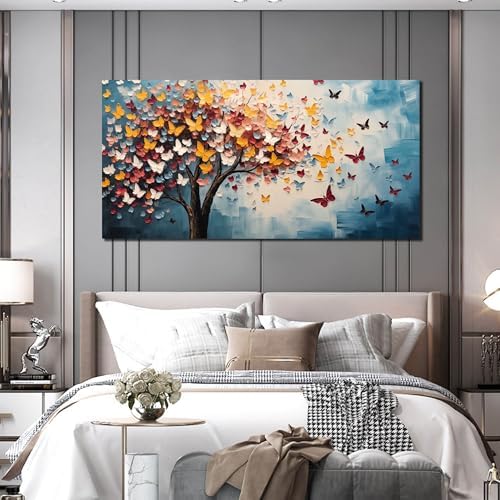 Butterfly Tree Canvas Wall Art for Living Room Bedroom Home Office Blue - Image 2