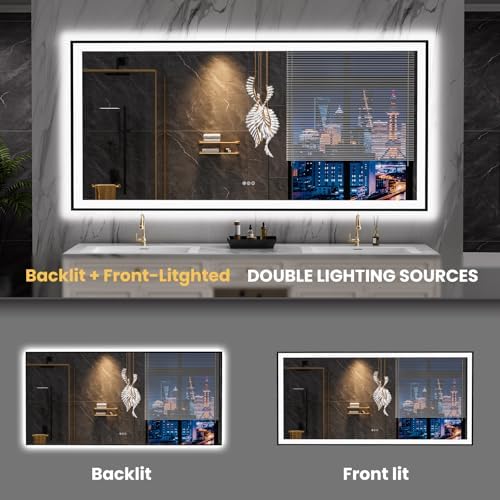 LOAAO 84"X32" LED Bathroom Mirror Black Framed - Image 5