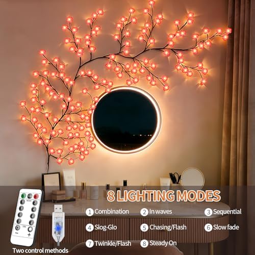 6FT 144LED Cherry Blossom LED Branch Vine String Lights, Wall Decor - Image 2