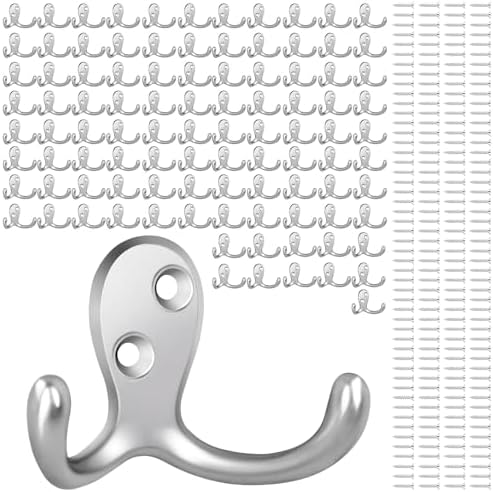 Homanu 100 Pack Coat Hooks, Heavy Duty Double Prong Coat Hooks Wall Mounted by Homanu