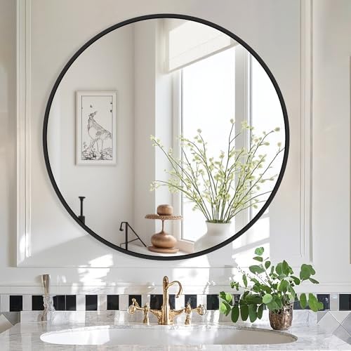 Delma 30 Inch Black Round Circle Mirror - Image 2