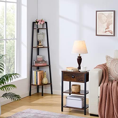 Hoctieon Corner Shelf, 4-Tier Corner Bookshelf, Rustic Ladder Shelf, Industrial - Image 4