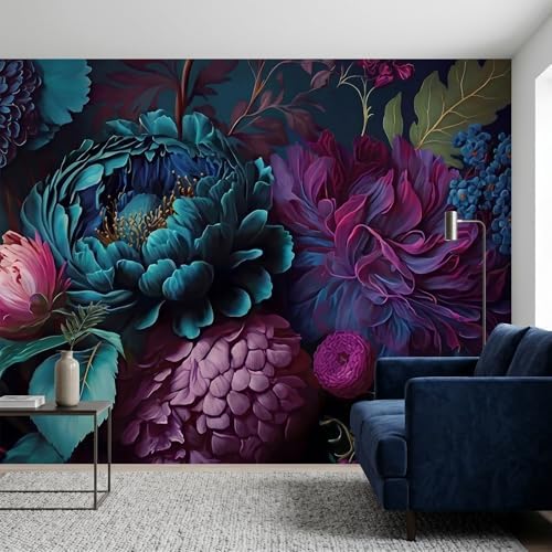 Bormia Dark Purple Floral Peel and Stick Wallpaper Peony Flower Wall Murals - Image 2