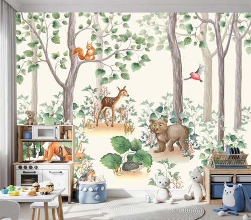 Adorable Watercolor Forest Animal Friends Kids Room Wallpaper - Image 2