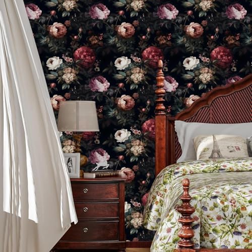 Black Vintage Floral Peel and Stick Wallpaper 17.5" x 787" - Image 6