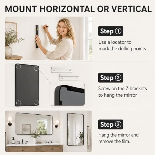 pertetey Black Bathroom Mirror, Aluminum Frame Wall Mirror, 36 x 30 in - Image 6