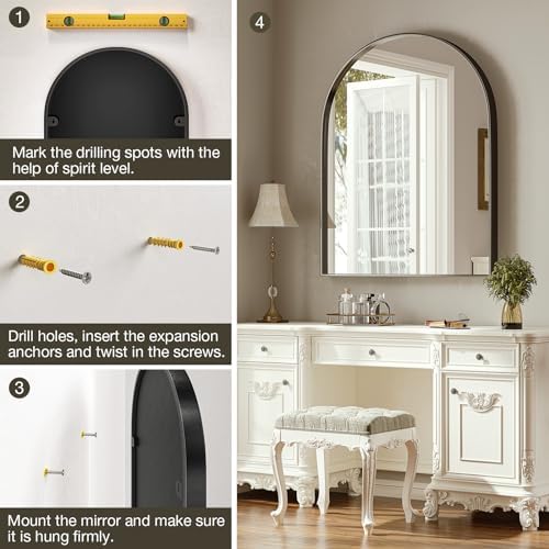 Brightify Black Arched Mirror, 32 x 42 Inch Arch Wall Mirror - Image 6
