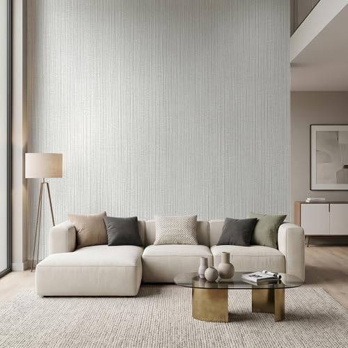FUKU MON Matte Light Grey Peel and Stick Wallpaper Smooth Flat Printed V-Shaped - Image 4
