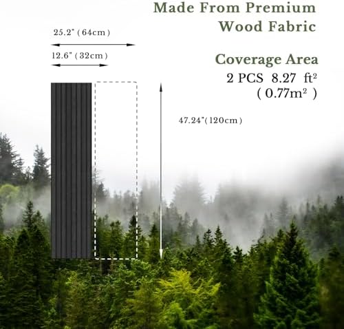 MISSDAY Wood Slat Acoustic Wall Panels, 2 Packs 47.2" x 12.6" Black Soundproof - Image 5