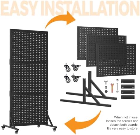 1 Pack 2x5ft Metal Pegboard Display Stand w/Wheels & 30 Hooks - Image 5