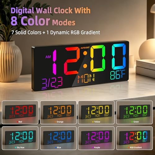 16" Large Digital Wall Clock LED Display, Night Light, Auto DST - Image 3