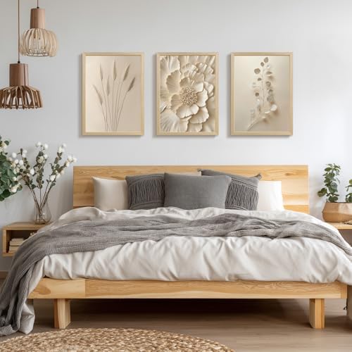 Hianan Wood Framed Neutral Beige Botanical Wall Art Set of 3, 12x16 in - Image 3