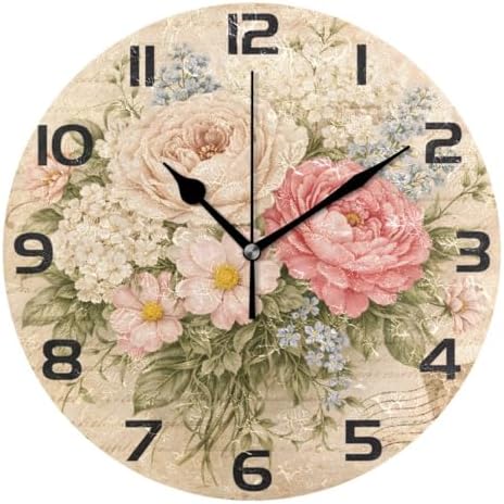 ABLINK Vintage Shabby Chic Rose Floral Round Wall Clock, Silent Non Ticking Oil by Unknown