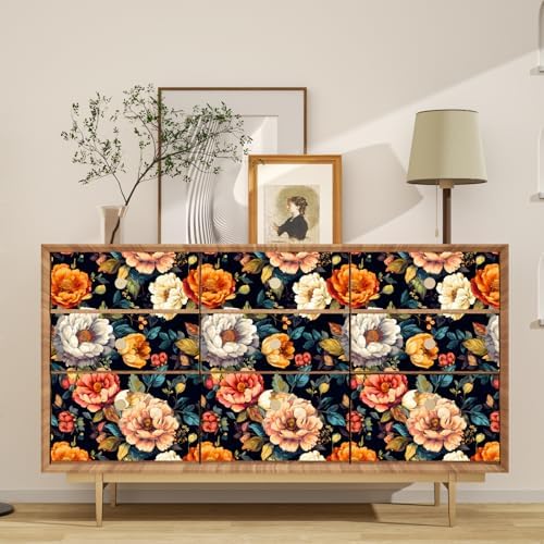 BOKEBEVE Floral Wallpaper Peel and Stick Boho Colorful Black 17.5 x 393.5In - Image 5