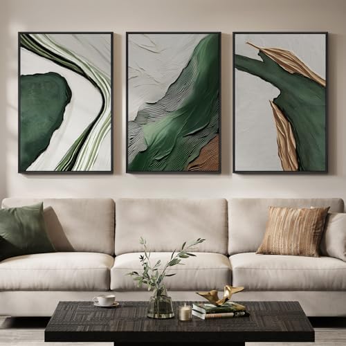 Large Framed Green White Abstract Wall Art by Cuspin