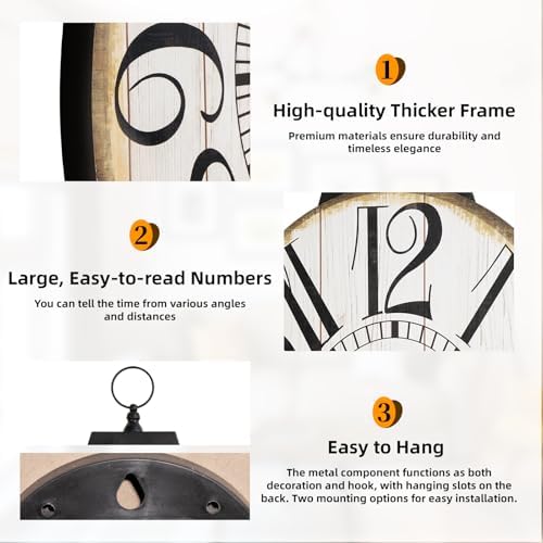 Large Wall Clocks, 29 Inch-High Oversized Oval French Vintage Farmhouse Design - Image 3