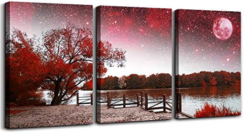 Wall Art Decor Poster Living Room abstract Red Tree Moon Starry Sky Landscape by MHARTK66