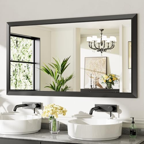 Briivue Black Metal Framed Bathroom Wall Mirror, 55x30 Inch by Briivuemodernmirrors