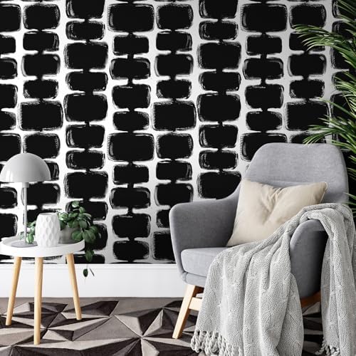Safiyya 17.3"x393" Peel and Stick Wallpaper Black and White Contact Paper Mid - Image 5