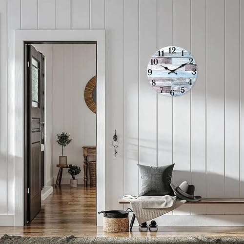 XNM Blue Wood Wall Clocks Battery Operated 12 Inch - Image 2