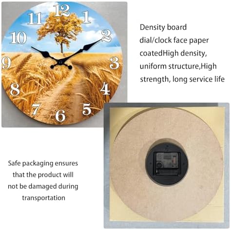 XNM 12 Inch Gold Wheat Field Wooden Wall Clock Battery Operated - Image 6