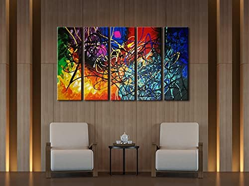 Wieco Art 5 Panels Abstract Heart Oil Paintings Reproduction on Canvas Wall Art - Image 4