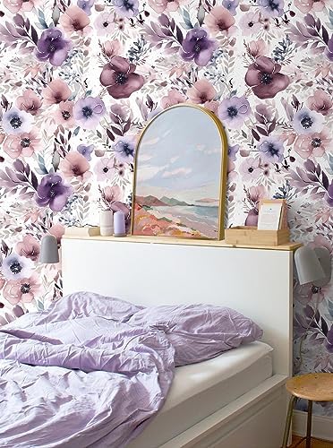 HAOKHOME Purple Floral Wallpaper Peel and Stick Bedroom 17.3in x 32.8ft - Image 4