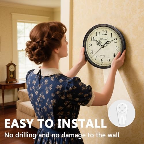 Geevon Vintage Wall Clock 10" Silent Non-Ticking - Image 4