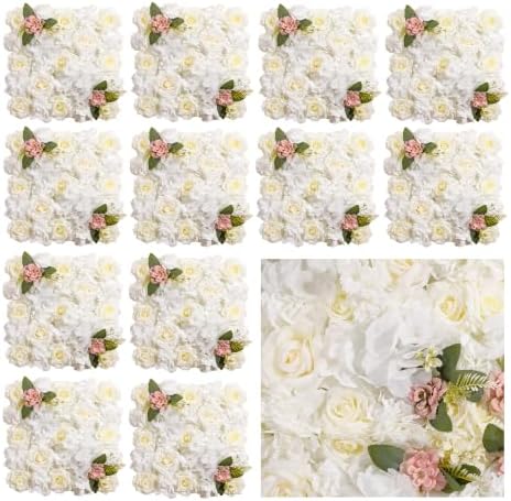 Flower Wall Backdrop, 12 Panels, 16.5x16.5 Inch, Ivory White by BloomTrend