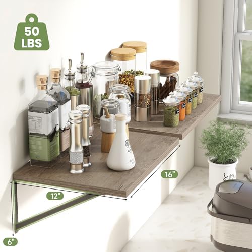 Heimlove 16W x 12D Deep Floating Shelves Set of 4 Grey - Image 4