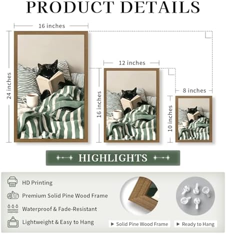 Cats Reading Books Wall Art Cute Animals Canvas Wall Decor Black Cat Pictures - Image 3
