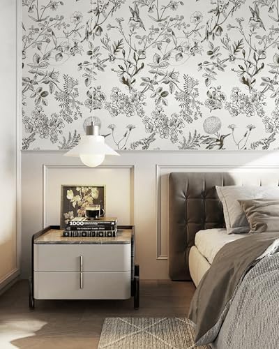 Safiyya Floral Birds Peel and Stick Wallpaper Black and White Wall Paper Peel - Image 3
