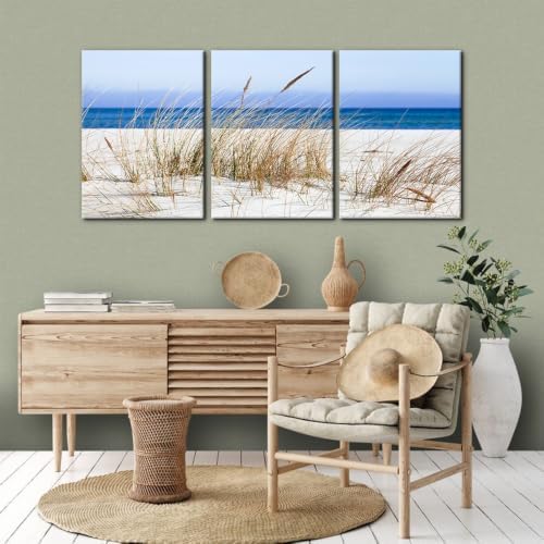 Pacimo Framed Canvas Wall Art 3 Pieces Beach Wild Grass Modern Home Decor - Image 4