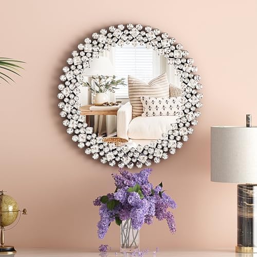 SHYFOY 18" Round Mirrors for Wall Decor, Crystal Decorative Mirrors - Image 2