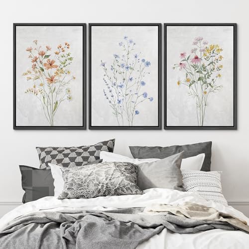 MUDECOR Framed Canvas Print Wall Art Botanical Elegance Trio of Floral - Image 2