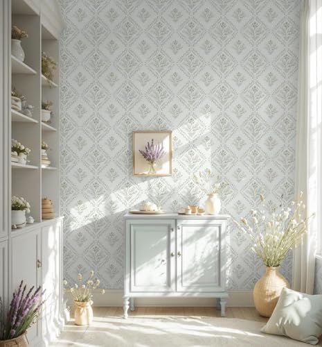 Kitico Peel and Stick Retro Bohemian Wallpaper Light Beige Contact Paper Flower - Image 2