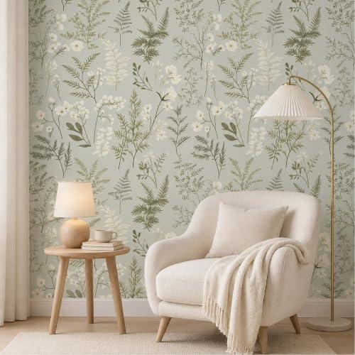 Green Botanical Floral Peel and Stick Wallpaper 17.7"x393.7" - Image 3