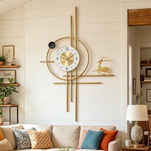 Modern Gold Wall Clock Large Decorative Deer Wall Clock, Minimalist Geometric - Image 7