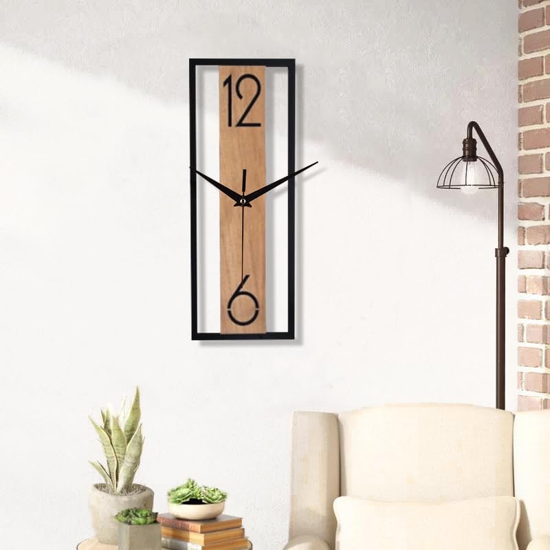 Modern Rectangular Wall Clock 16 Inch, Minimalist Wooden & Black Frame Silent by Unknown