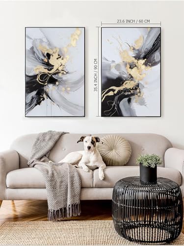 SAFERRYHOME Framed Abstract Black and Gold Modern Wall Art, Large 24"x36"x2 - Image 4