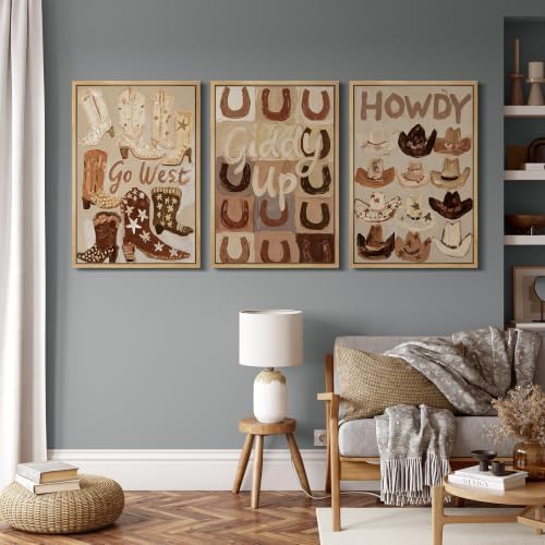 MUDECOR Framed Canvas Print Wall Art Set Western Boots Hats - Image 4