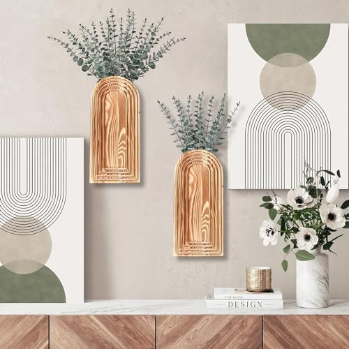 Dnnnii 2 Pack Wooden Wall Vase Set - Image 2