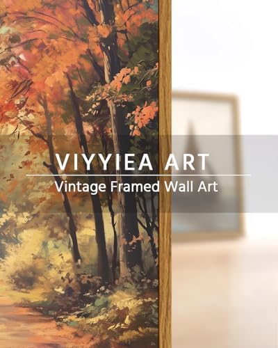 VIYYIEA Vintage Framed Canvas Wall Art, Autumn Forest Art Prints, Rustic Fall - Image 5