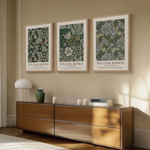 Large Framed Green William Morris Canvas Wall Art - Image 2