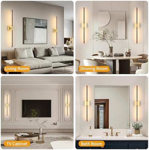 40 Inch Walnut Gold Battery Operated Wall Sconce Set of Two - Image 5