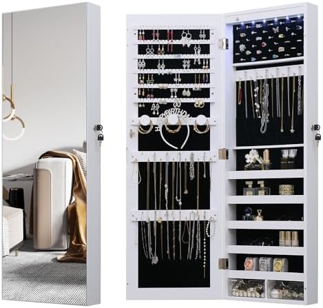 LED Jewelry Cabinet Armoire Organizer, Wall/Door Mount Jewelry Organizer and by MASMIRE