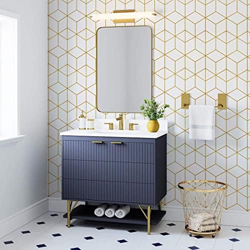 Safiyya 590"x17.3" Wallpaper Gold and White Peel and Stick Wallpaper Geometric - Image 3