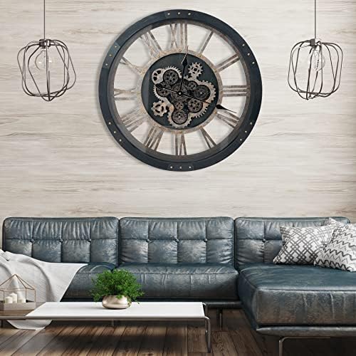 24" Large Wall Clock with Moving Gears, Oversize Vintage Industrial Rustic - Image 5