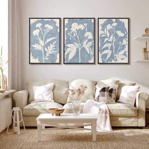 MUDECOR Framed Canvas Print Wall Art Blue Botanical Silhouette Soft Blue - Image 2